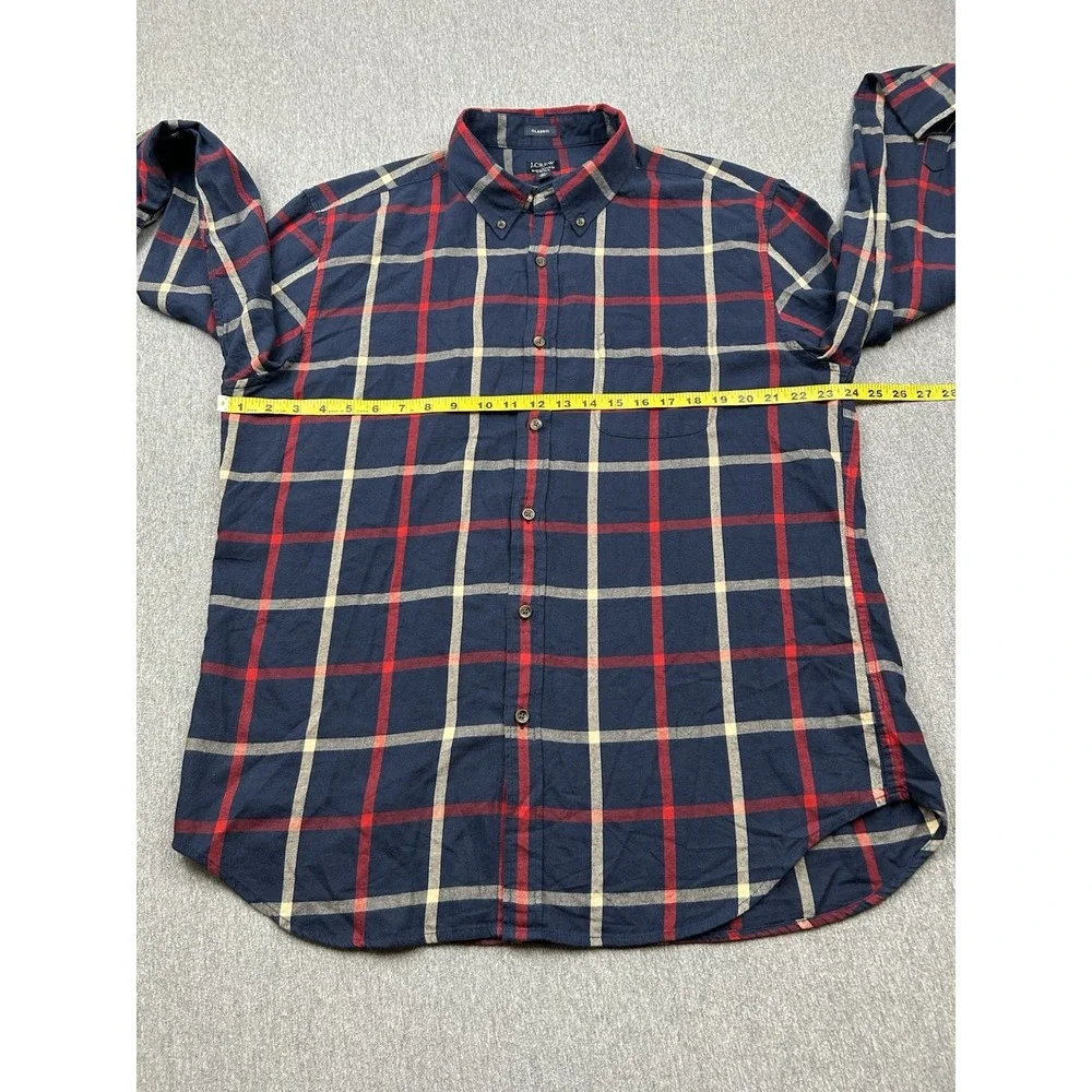 J Crew Brushed Twill Cotton Plaid Shirt Mens XL Blue Red Long Sleeve Button Down